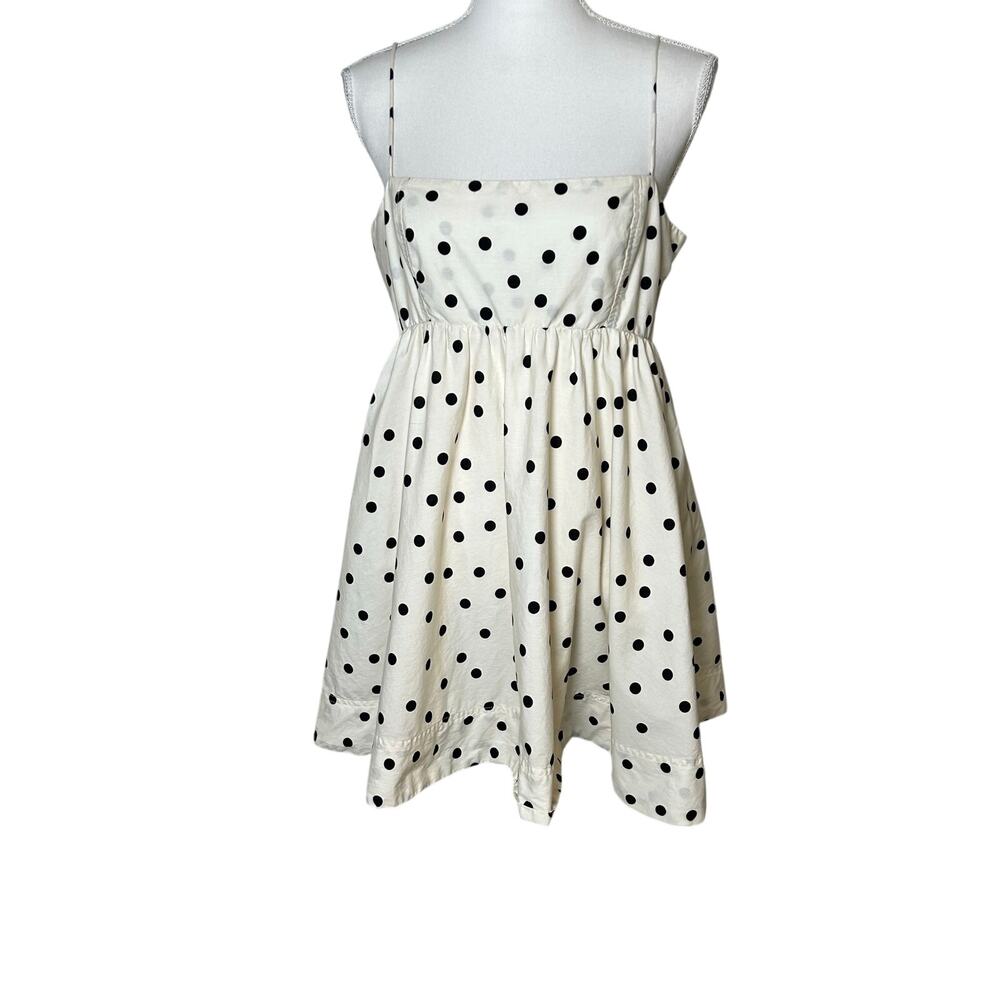 Anthropologie Maeve cream and black polka dot babydoll spaghetti strap dress M